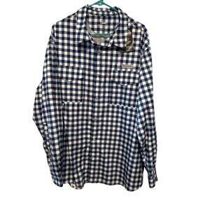 NEW Field & Stream Mens 2XL Gingham Navy/White Latitude Vented Fishing Shirt
